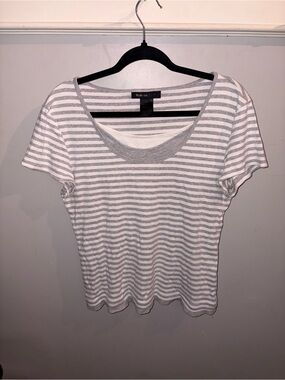 Style & Co. Grey & White Striped Scoop Neck Short Sleeve Tee